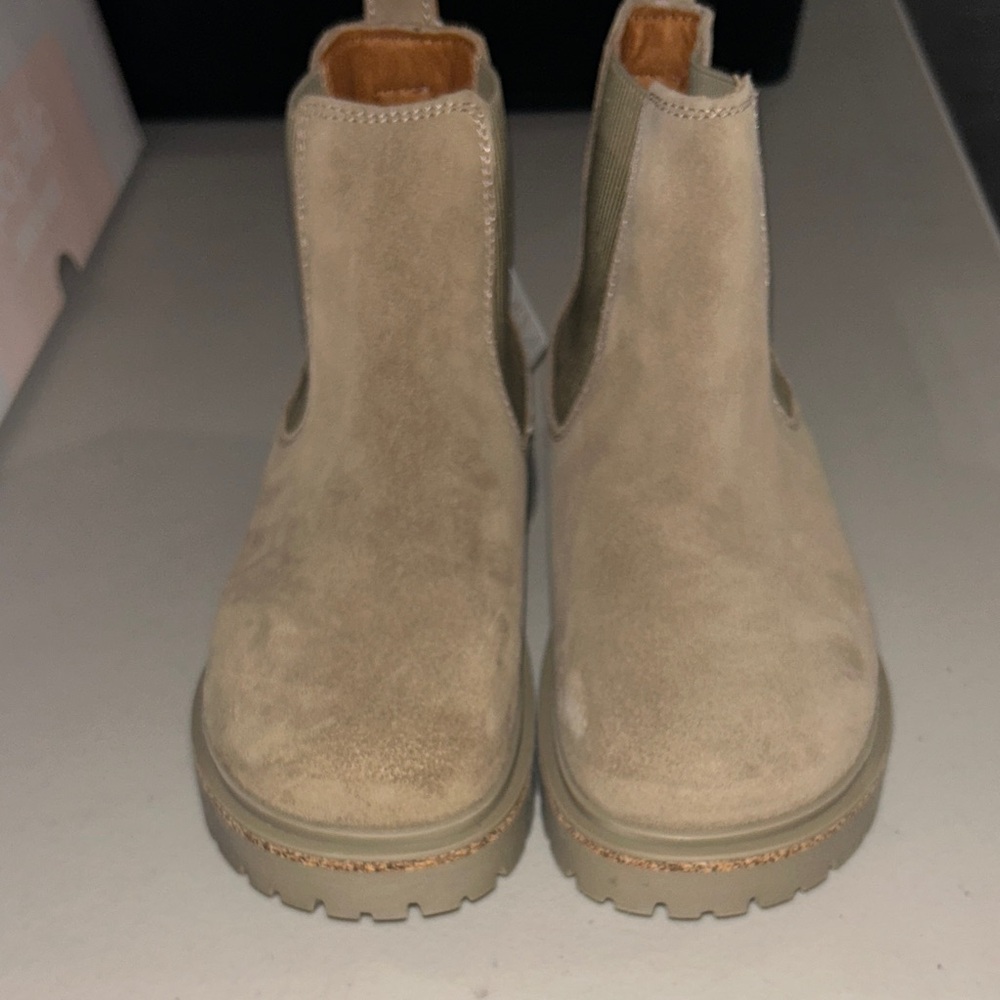 Birkenstock Beige Suede high wood slip on mid.